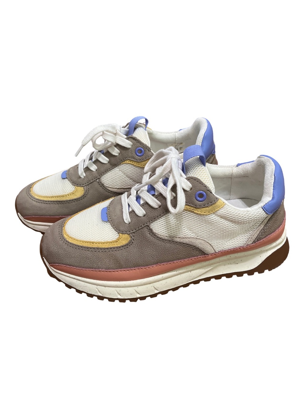 Madewell Women's 7.5 White Colorblock Leather Lace Up Sneakers Brown Blue